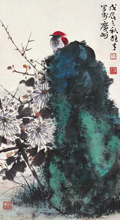 黎雄才 戊辰（1988年）作 花鸟 镜心